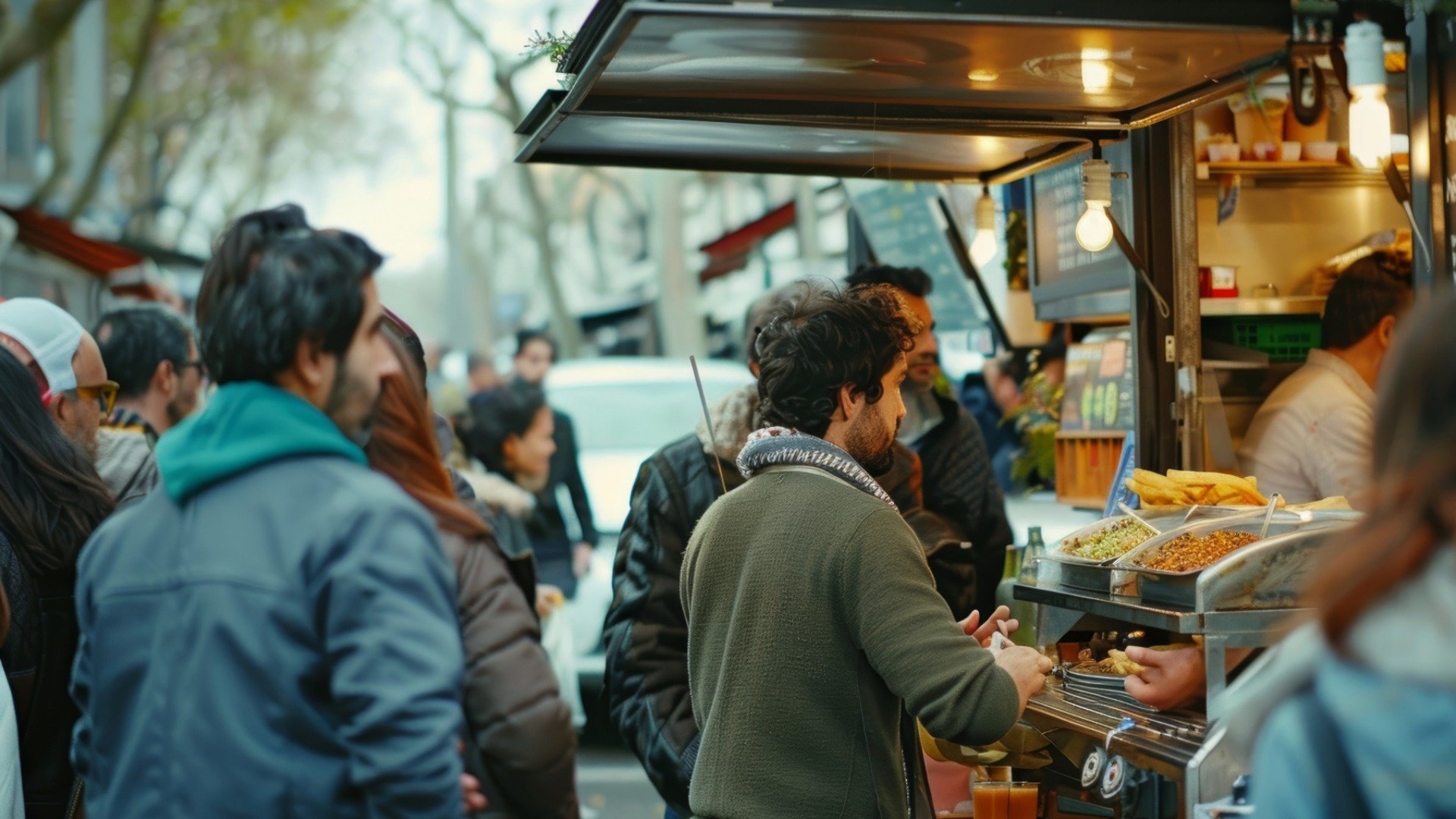 Busy food truck queue